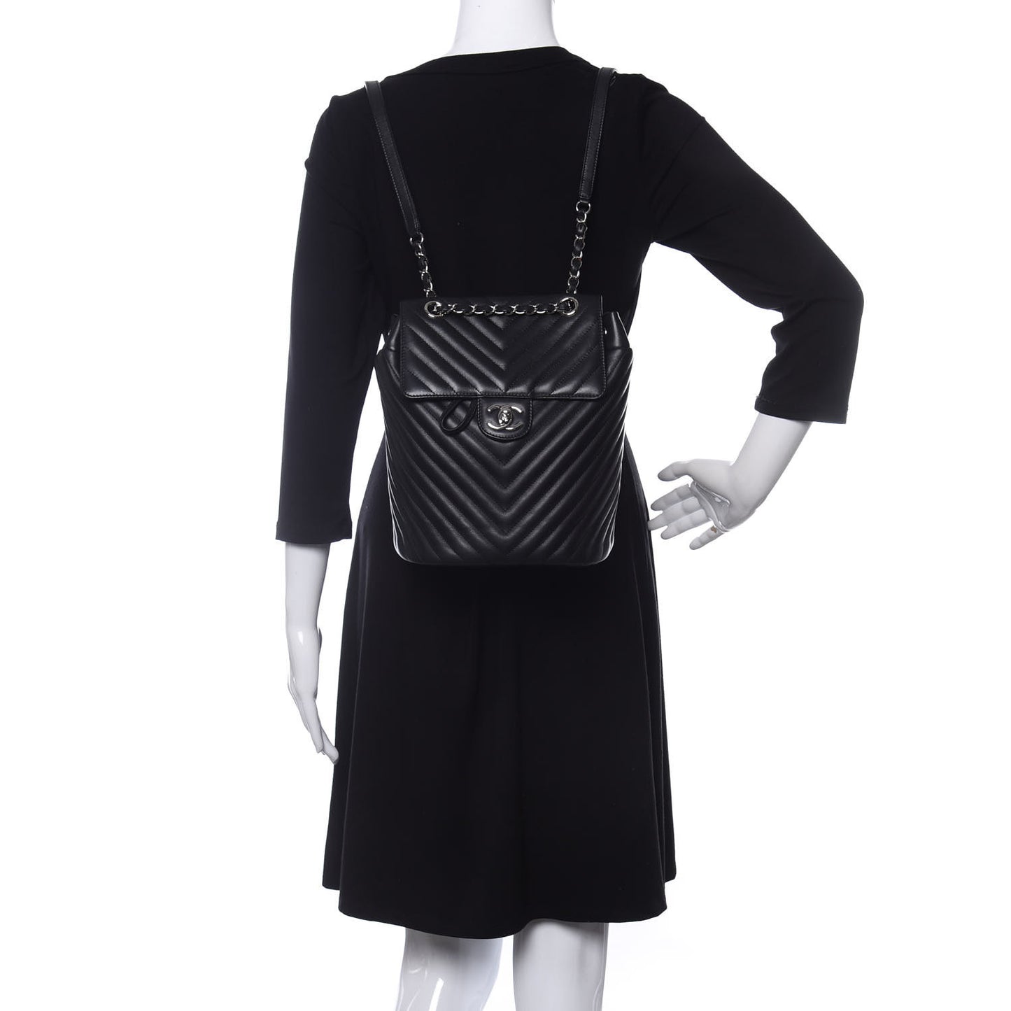 Calfskin Chevron Quilted Small Urban Spirit Backpack Black