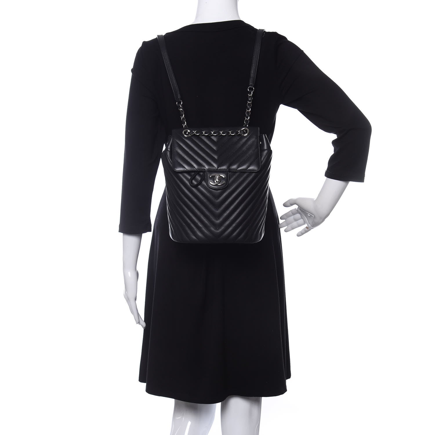 Chanel Calfskin Chevron Quilted Small Urban Spirit Backpack Black 3 of 10