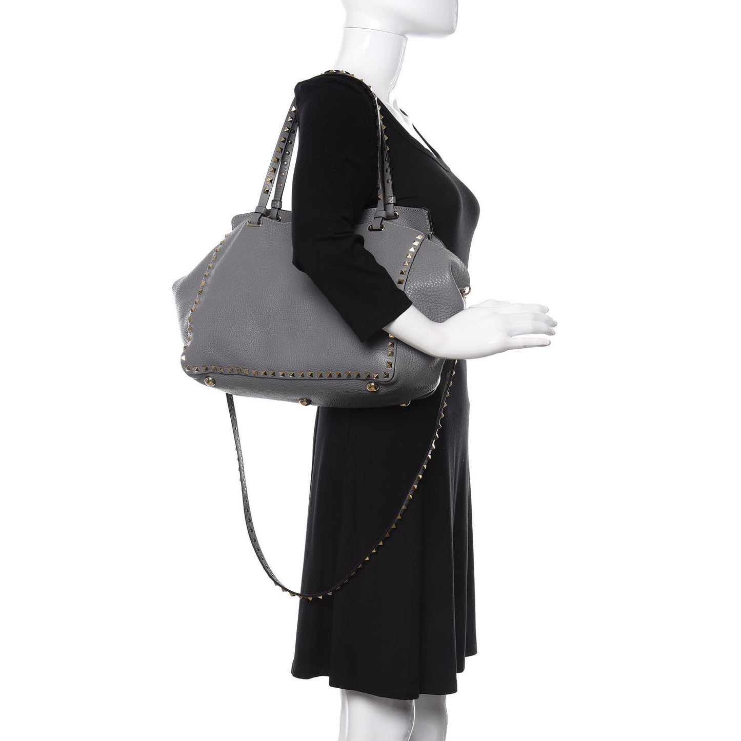 Pebbled Calfskin Medium Rockstud Tote Grey