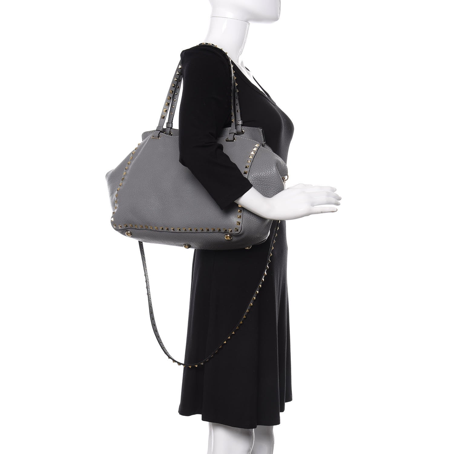 Valentino Garavani Pebbled Calfskin Medium Rockstud Tote Grey 2 of 9