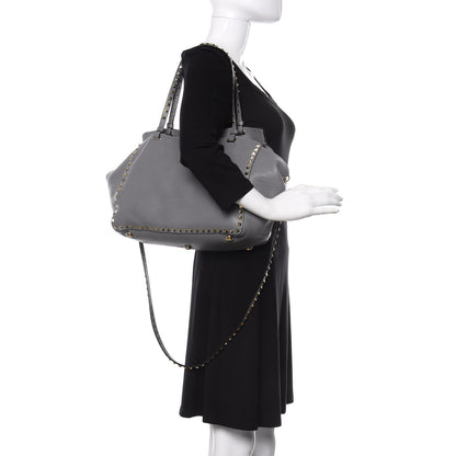 Valentino Garavani Pebbled Calfskin Medium Rockstud Tote Grey 2 of 9
