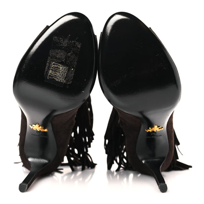 Prada Suede Fringe Peep Toe Bootie 40 Dark Brown 5 of 7