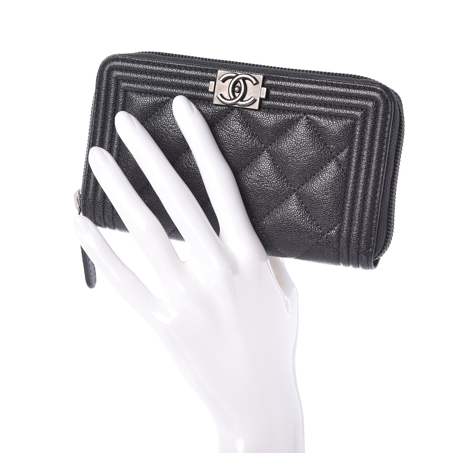 Iridescent Caviar Quilted Small Boy Zip Around Wallet Grey