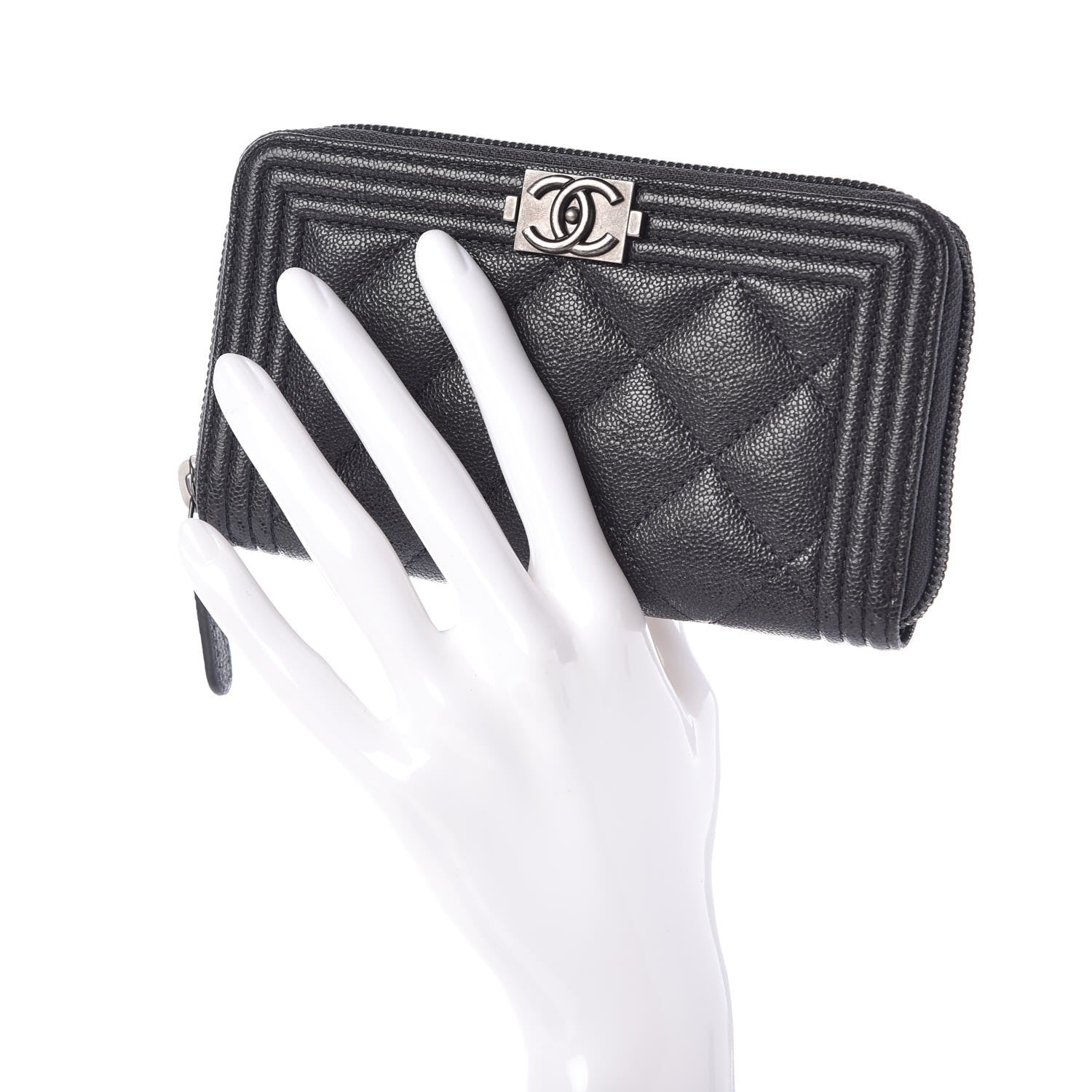 Chanel Iridescent Caviar Quilted Small Boy Zip Around Wallet Grey 2 of 9