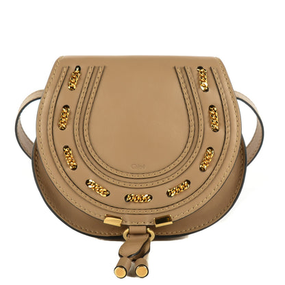 Chloe Calfskin Mini Marcie Chain Round Crossbody Bag Chestnut Cream 1 of 9