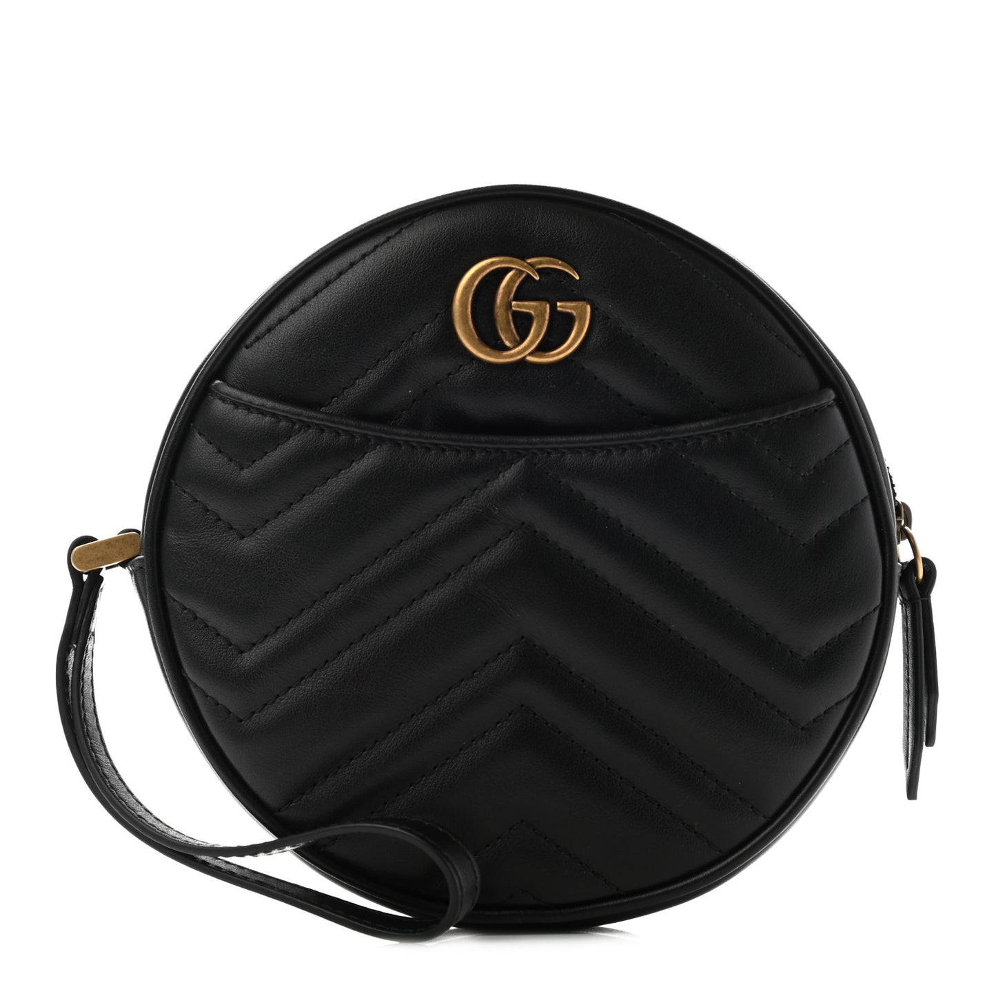 Calfskin Matelasse GG Marmont Round Wrist Wallet Black