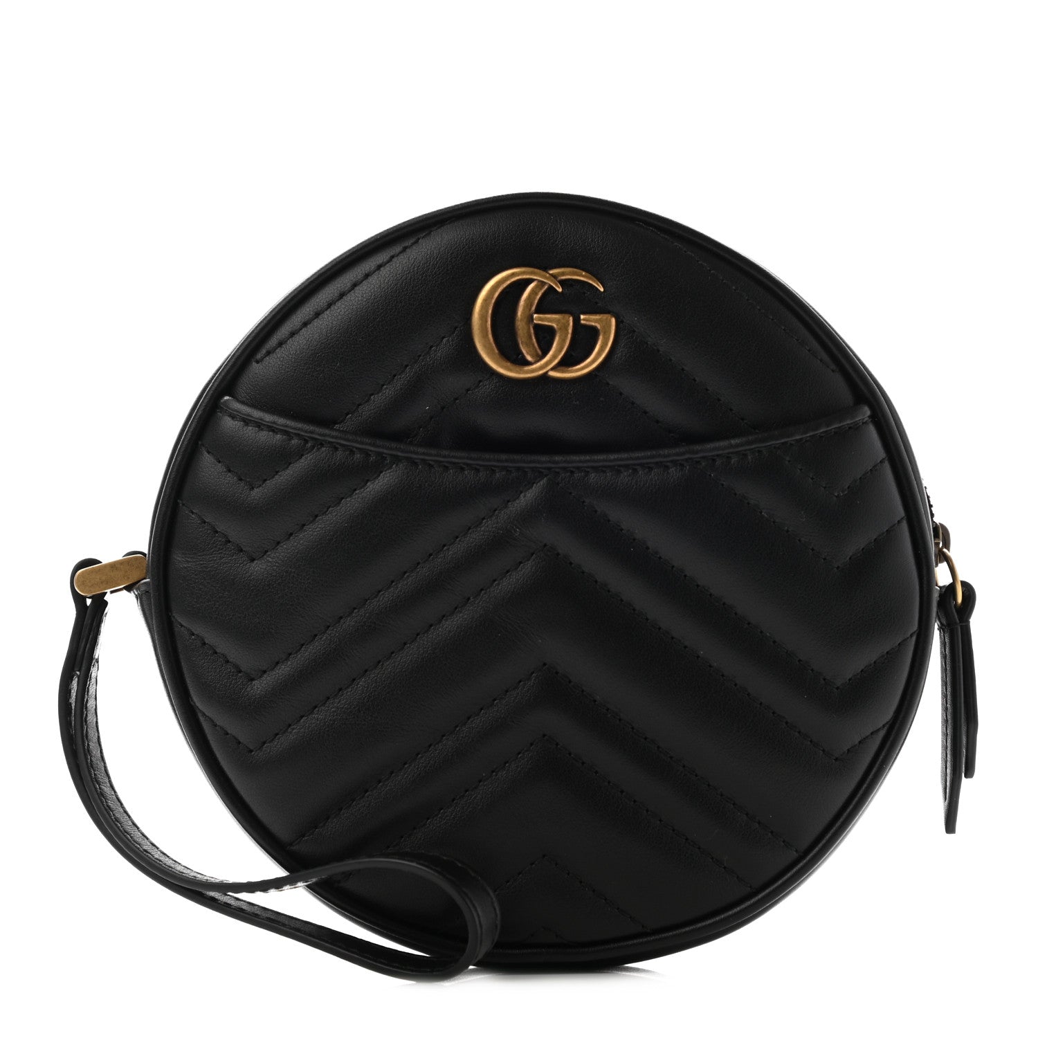 Gucci Calfskin Matelasse GG Marmont Round Wrist Wallet Black 1 of 7