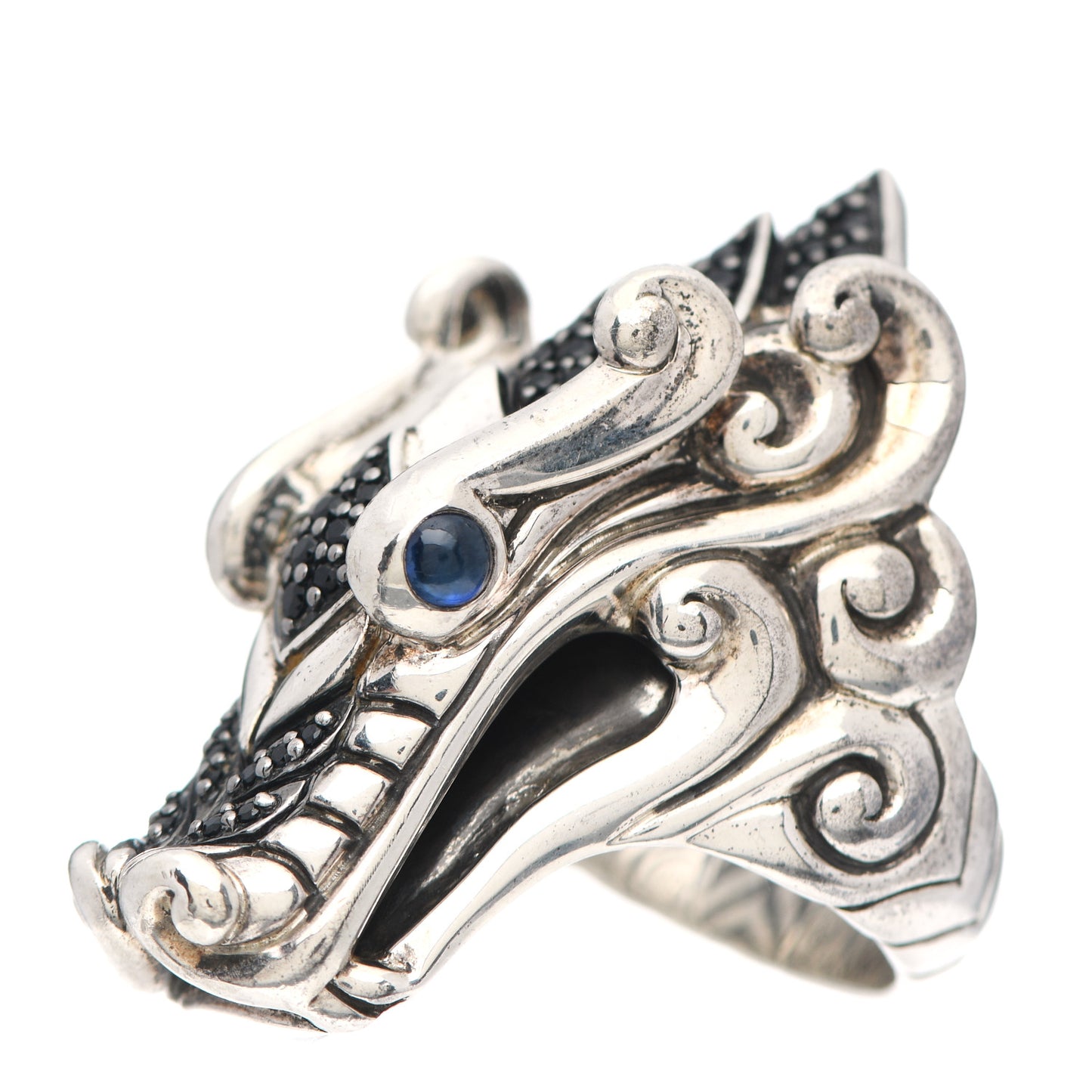 Sterling Silver Black Spinel Blue Sapphire Naga Head Ring 54 7