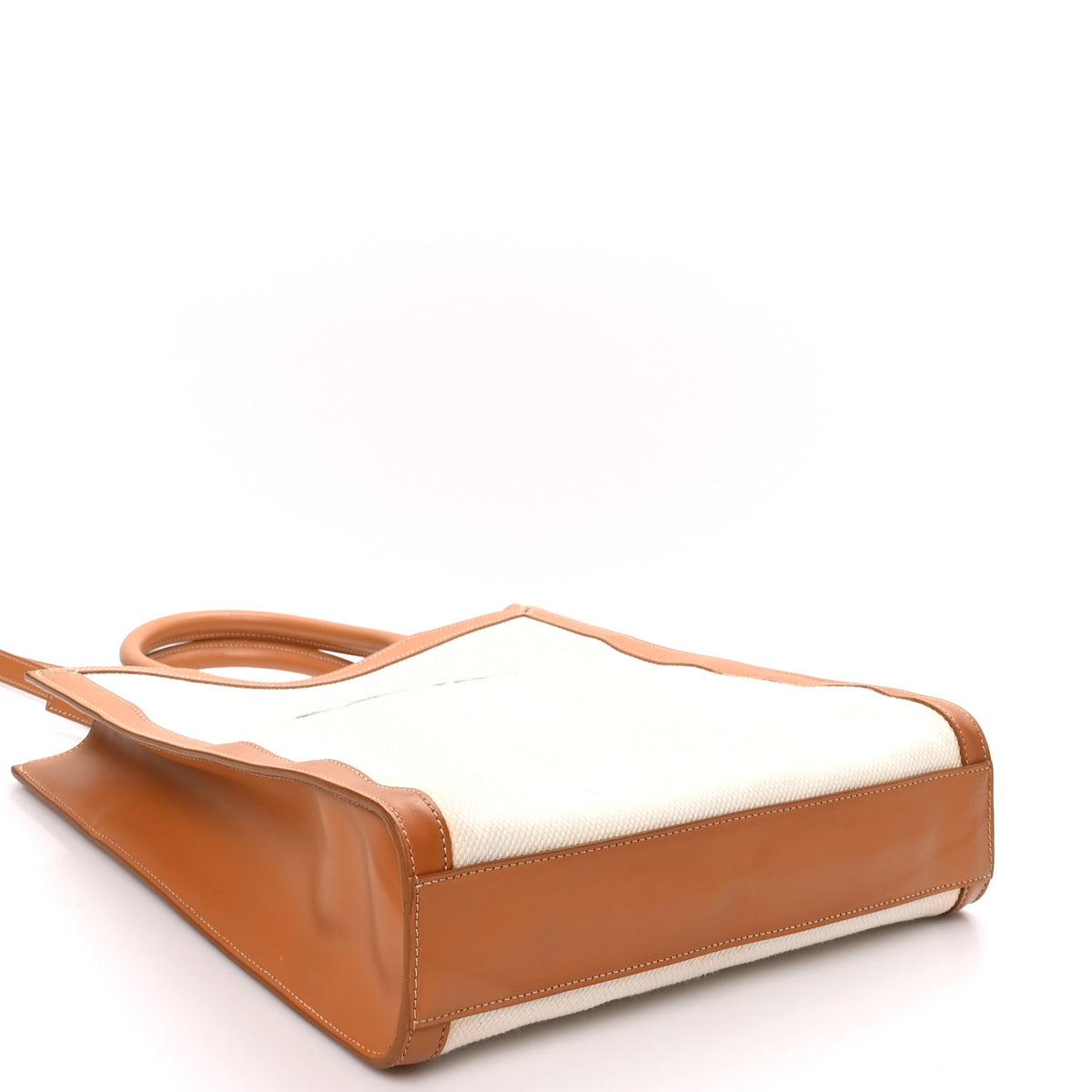 Canvas Calfskin Logo Print Small Vertical Cabas Natural Tan