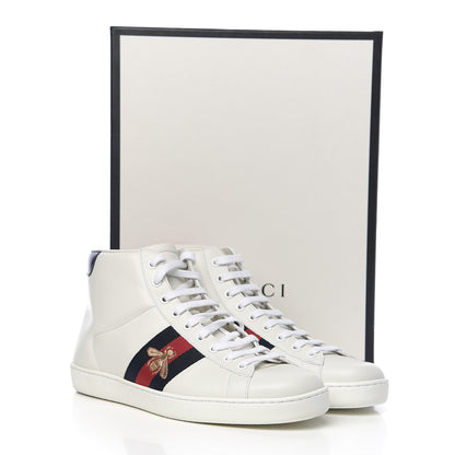 Gucci Calfskin Miro Soft Web Bee Embroidered Mens Ace High Top Sneakers 8 White 10 of 10