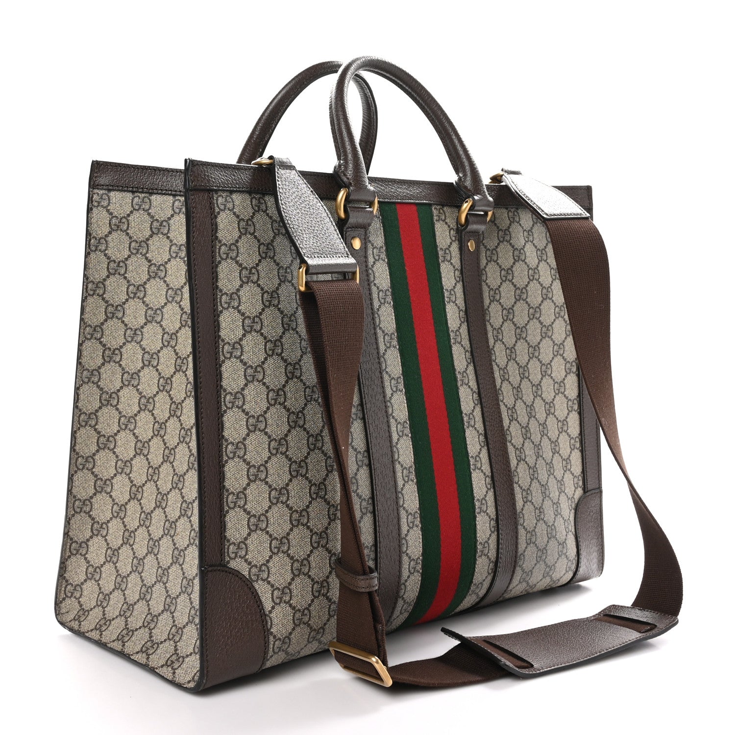 Gucci GG Supreme Monogram Textured Dollar Calfskin Web Large Ophidia Tote Bag Beige Ebony 3 of 11