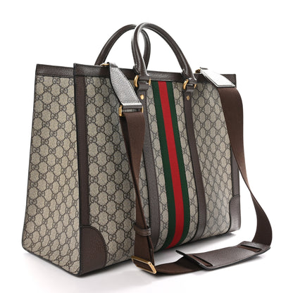 Gucci GG Supreme Monogram Textured Dollar Calfskin Web Large Ophidia Tote Bag Beige Ebony 3 of 11