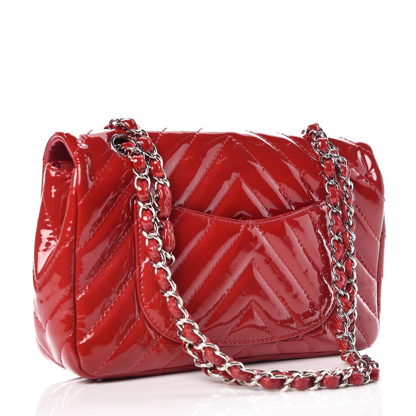 Patent Chevron Quilted Medium Single Flap Red
