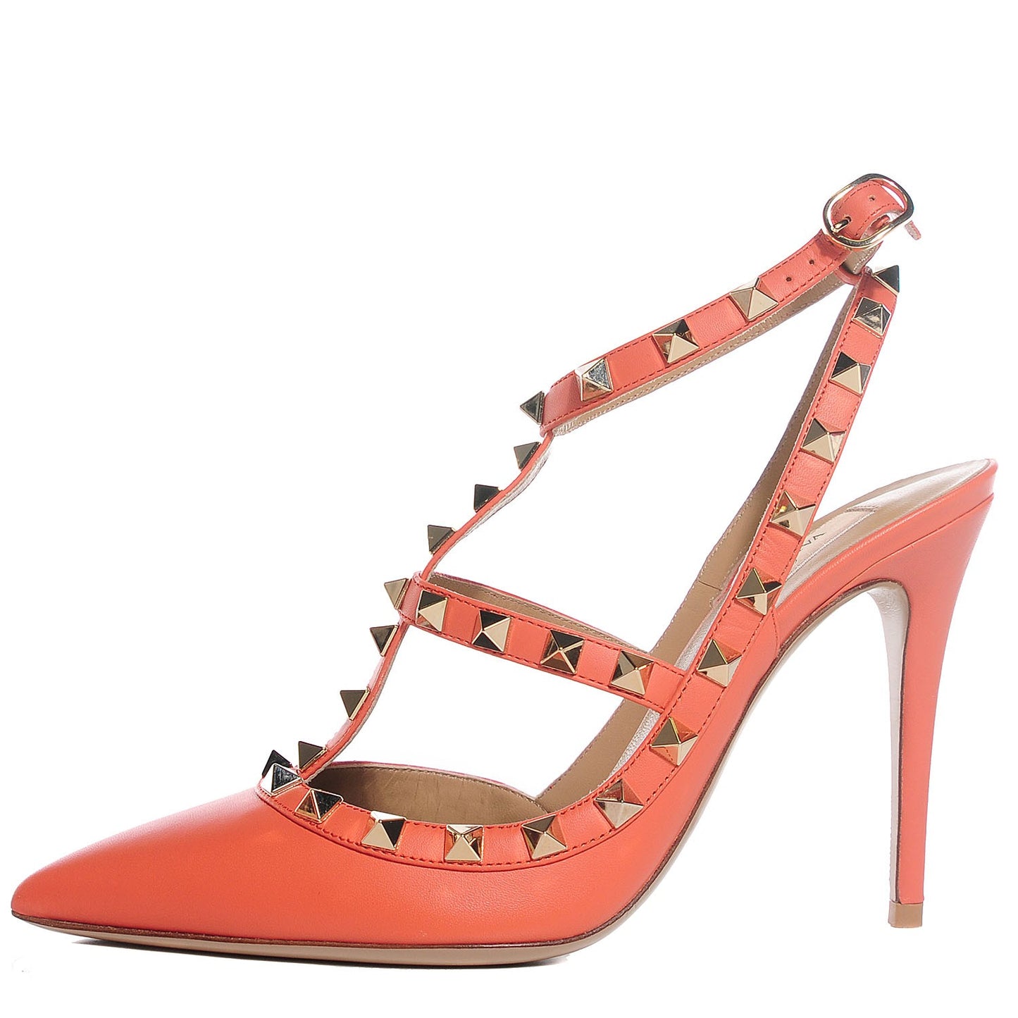 Nappa Rockstud Ankle Strap Pumps 37 Coral