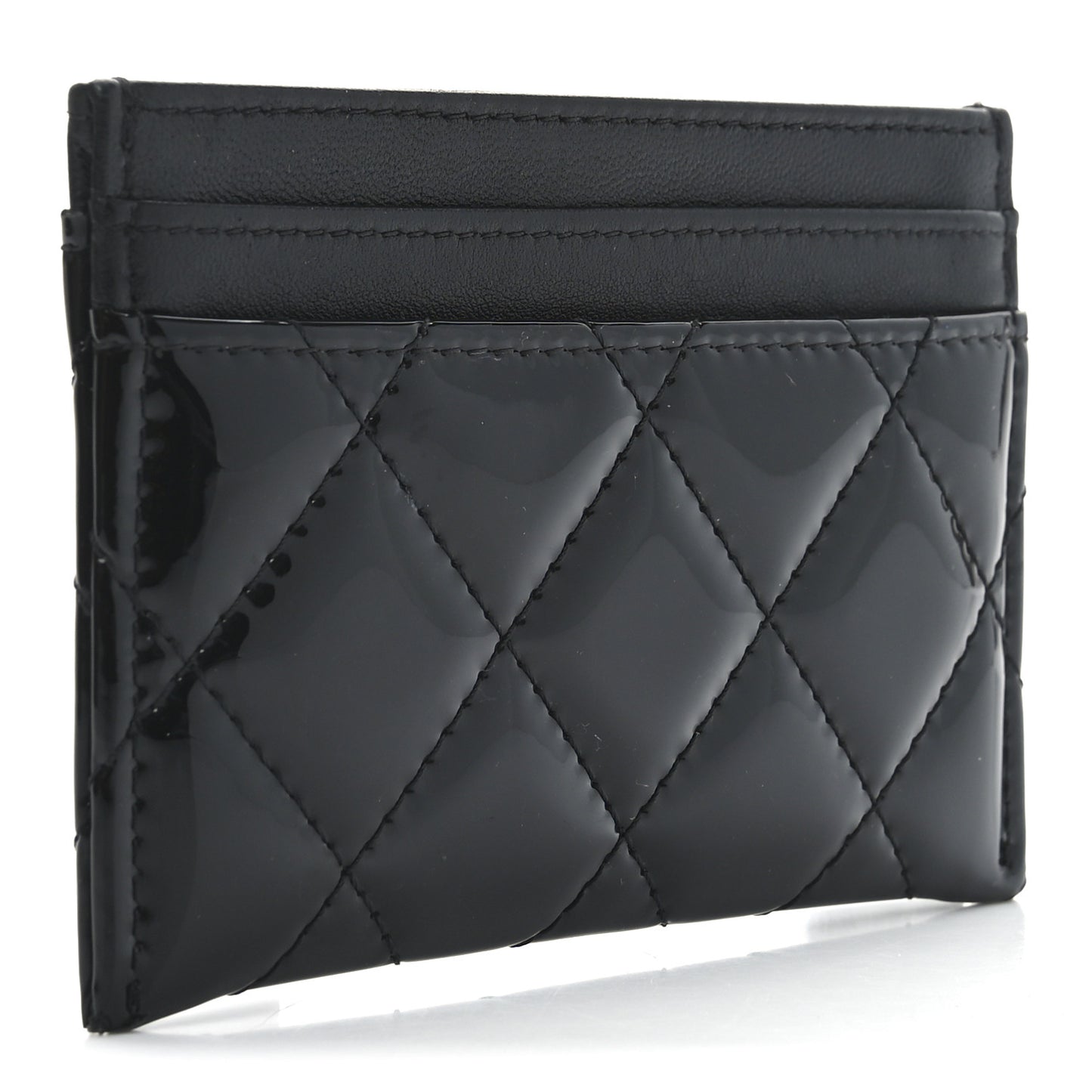 Patent Calfskin Quilted Card Holder Black