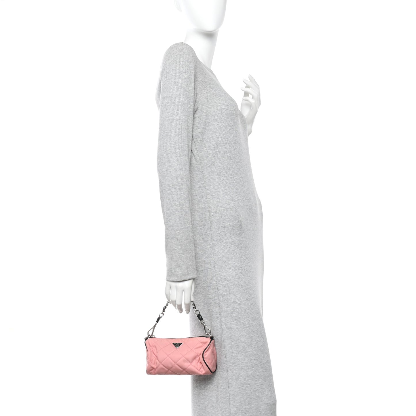Tessuto Nylon Saffiano Impunturato Quilted Barrel Pochette Pink Black