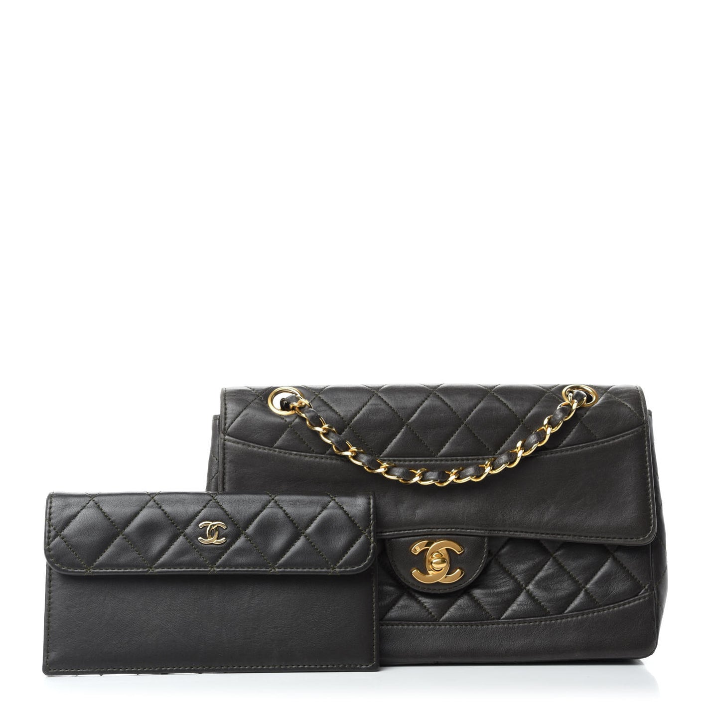 Lambskin Quilted Small Single Flap Green