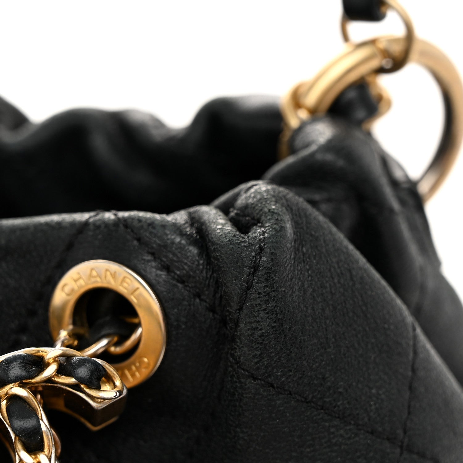 Chanel Lambskin Quilted Antique Signs Drawstring Bag Black 11 of 12