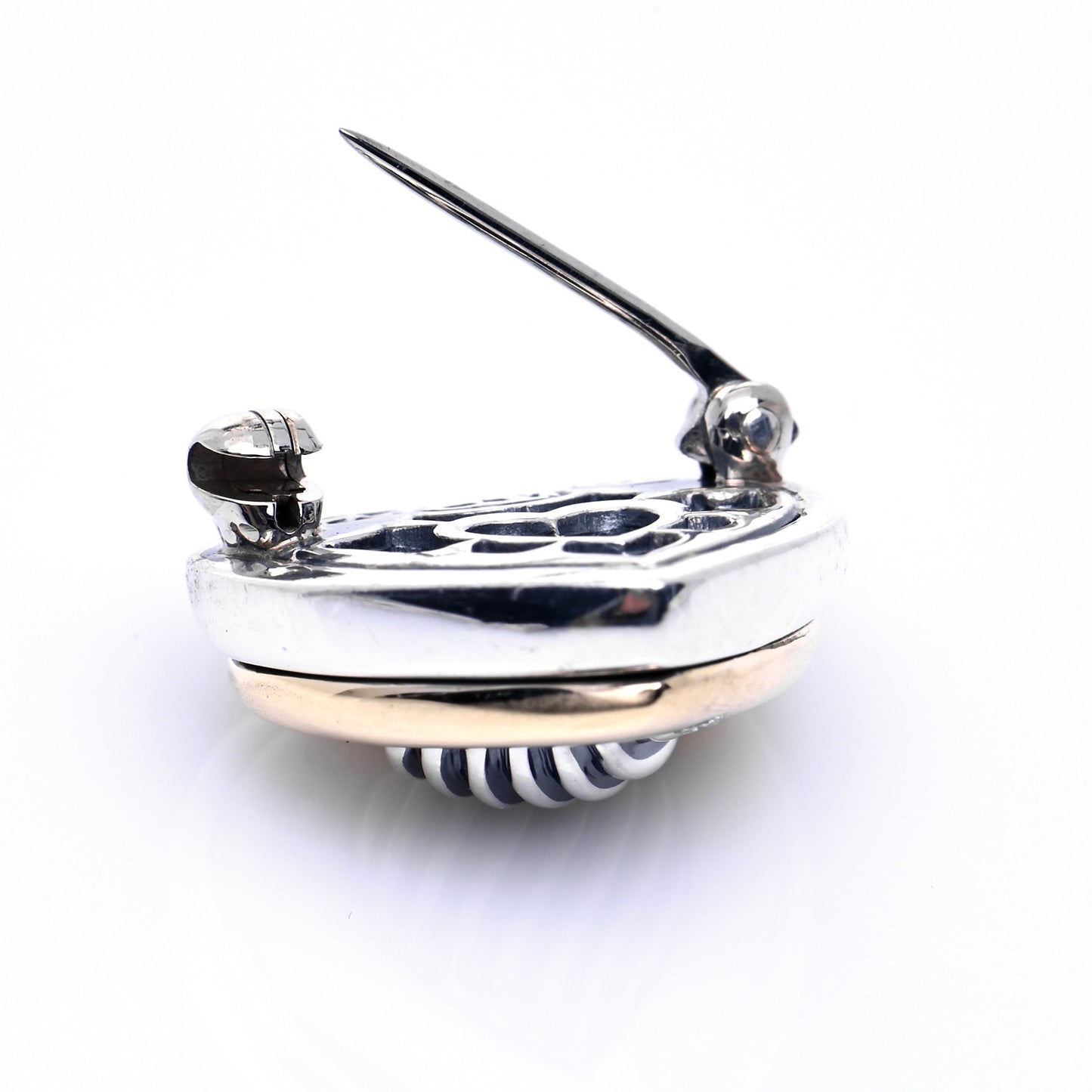Sterling Silver 18K Yellow Gold Diamond Heart Brooch Pin