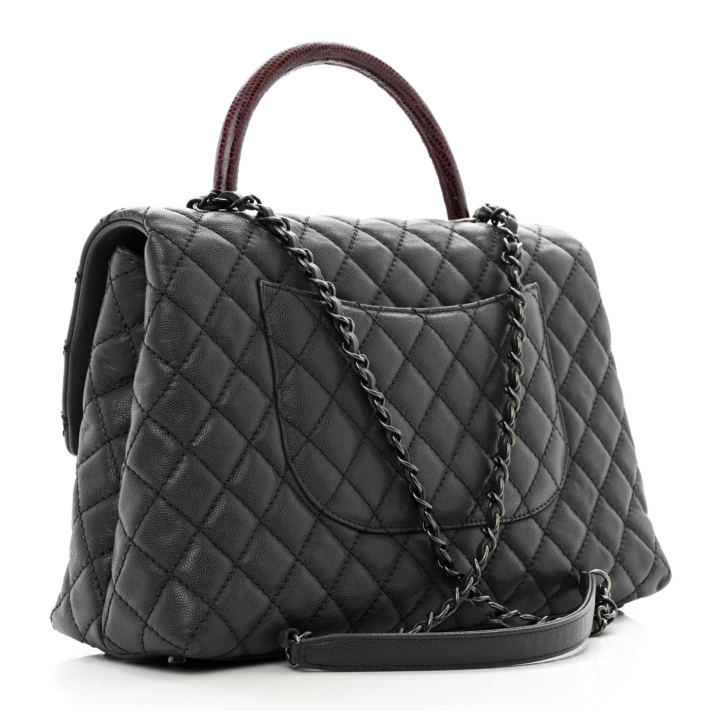 Caviar Lizard Quilted Medium Coco Handle Flap Grey