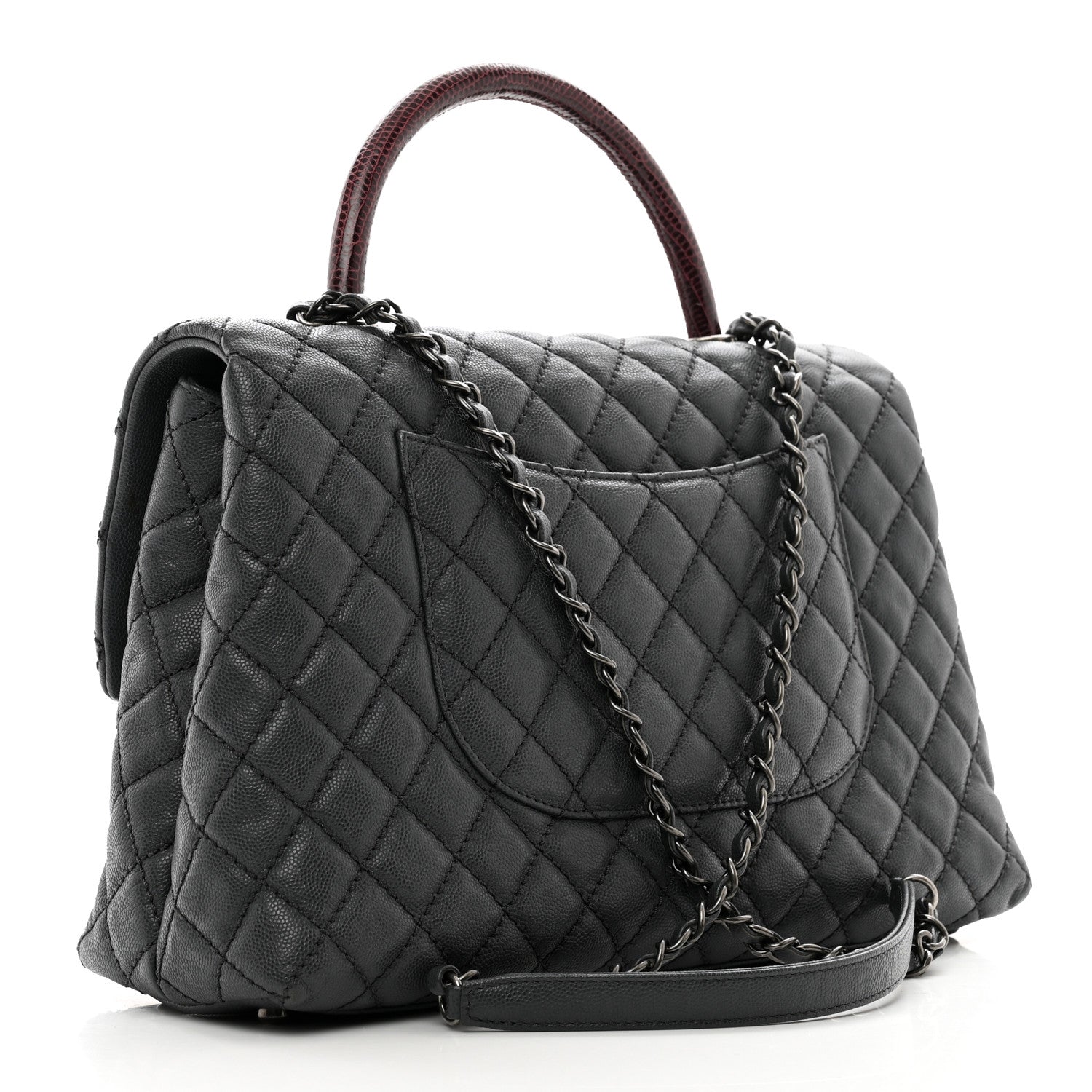 Chanel Caviar Lizard Quilted Medium Coco Handle Flap Grey 3 of 10