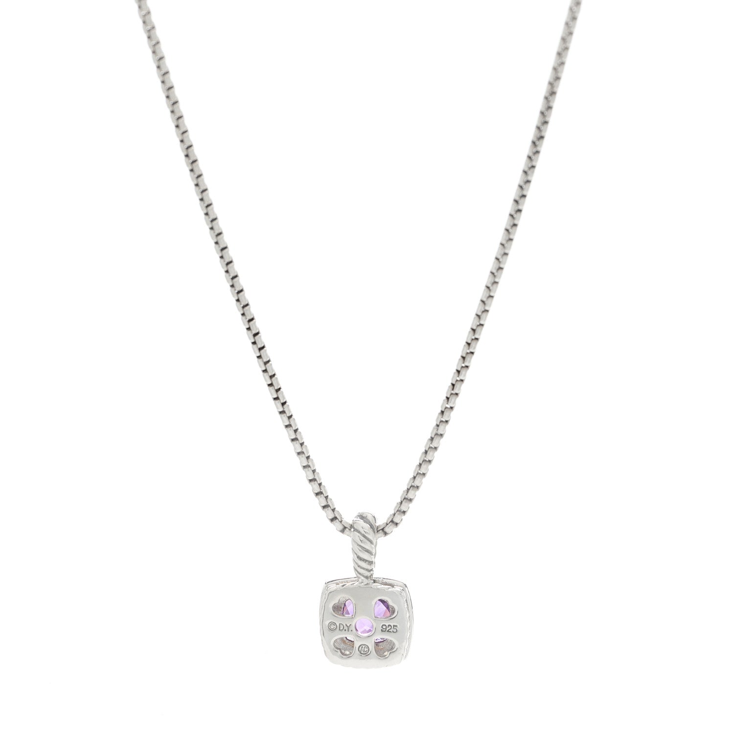 David Yurman Sterling Silver Diamond Amethyst 7mm Petite Albion Pendant Necklace 3 of 5