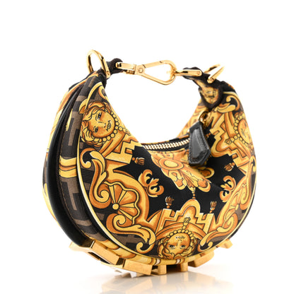 Fendi X VERSACE Silk Fendace Baroque Nano Fendigraphy Hobo Charm Black Gold 3 of 10