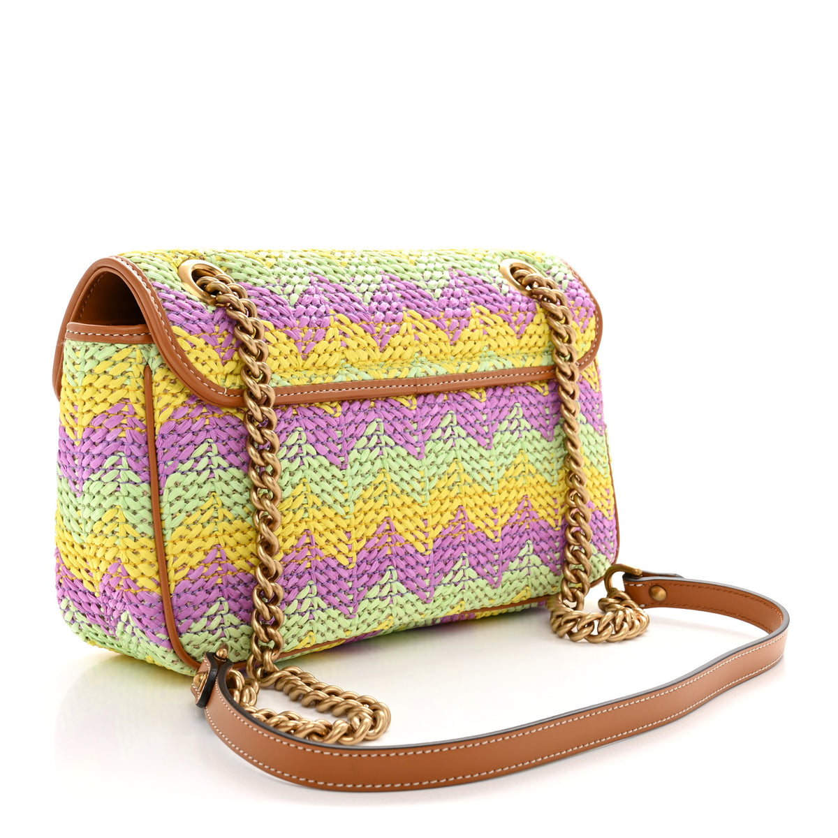 Gucci Calfskin Raffia Woven Small GG Marmont Shoulder Bag Multicolor 3 of 10