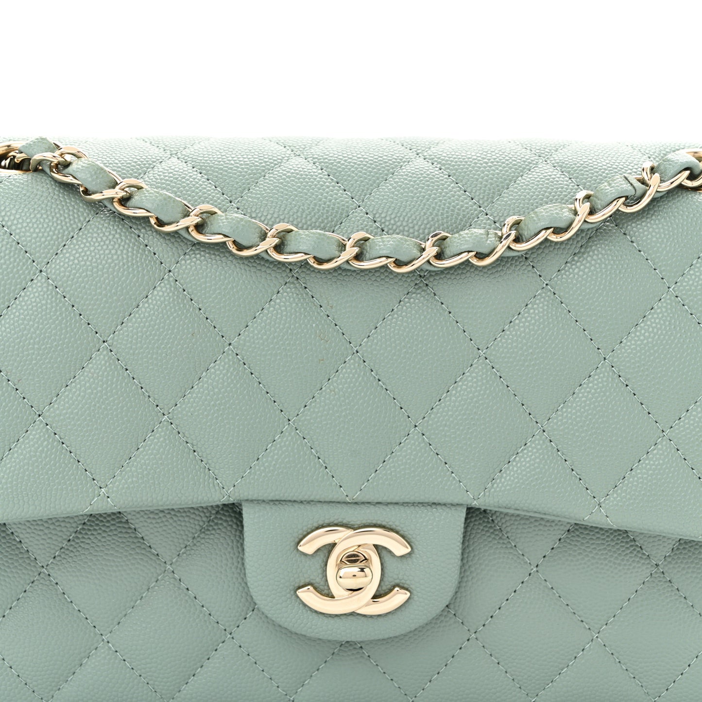 Caviar Quilted Medium Double Flap Dark Green
