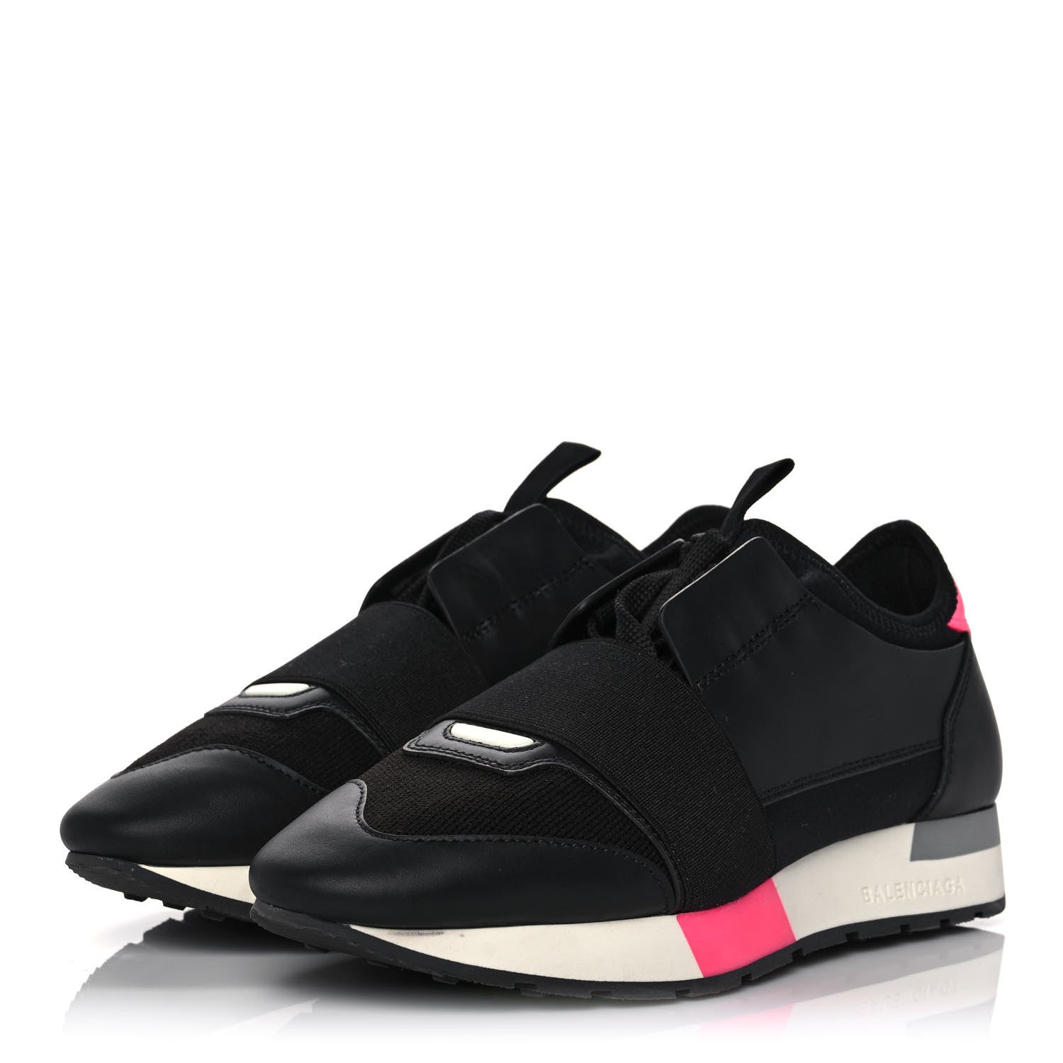 Balenciaga Mesh Calfskin Neoprene Womens Race Runner Sneakers 36 Black Rose Fluo 3 of 8