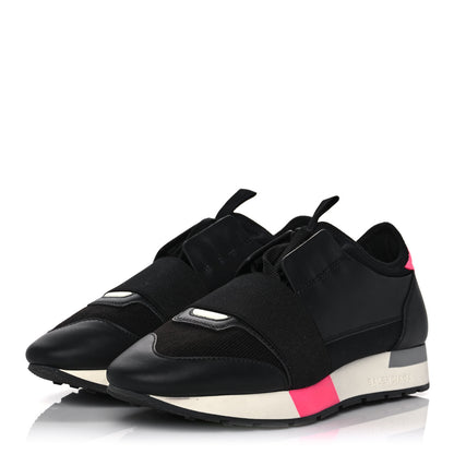 Balenciaga Mesh Calfskin Neoprene Womens Race Runner Sneakers 36 Black Rose Fluo 3 of 8