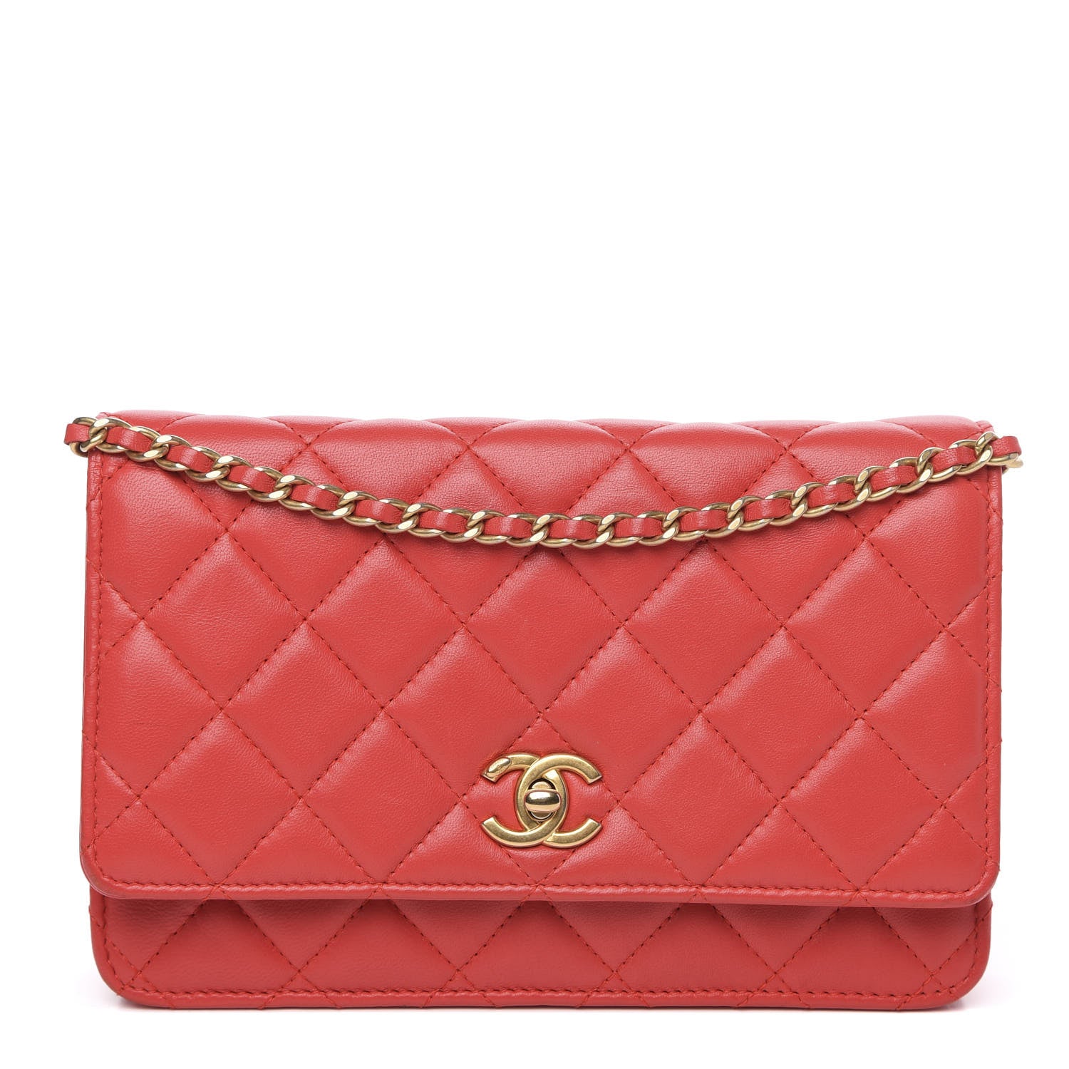 Chanel Lambskin Quilted CC Pearl Crush Wallet on Chain WOC Red 1 of 14