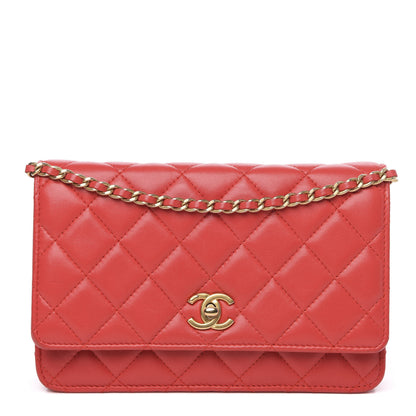 Chanel Lambskin Quilted CC Pearl Crush Wallet on Chain WOC Red 1 of 14