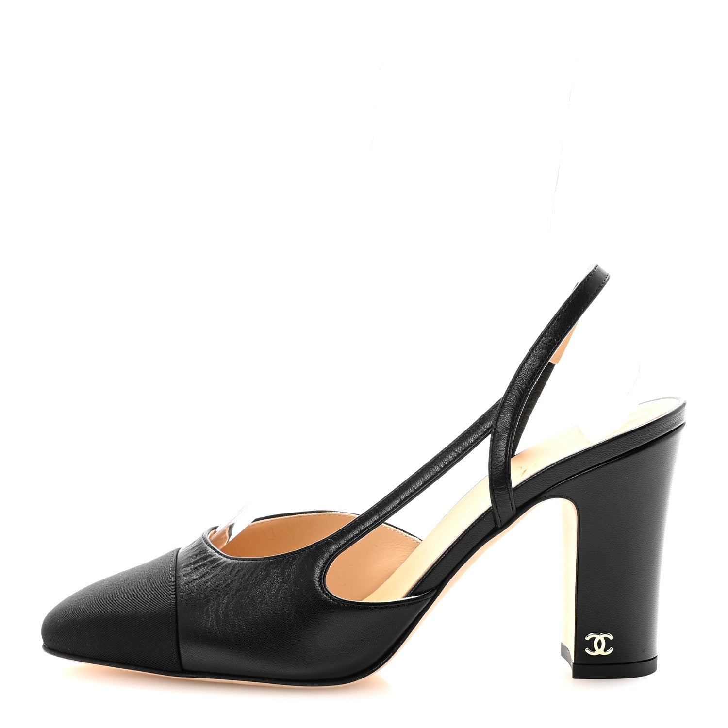 Chanel Lambskin Grosgrain Cap Toe CC Slingback Pumps 39 Black 1 of 9
