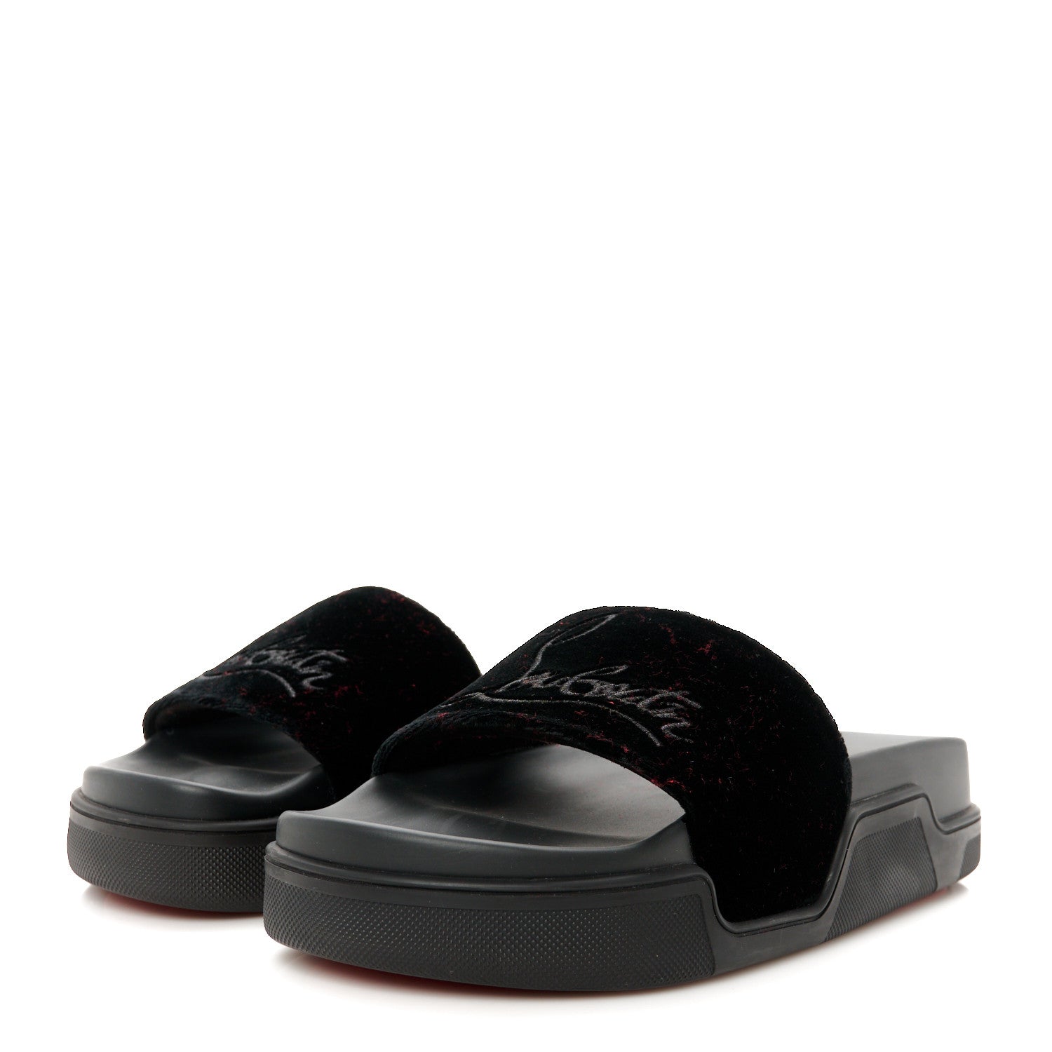 Christian Louboutin Suede Womens Navy Pool Donna Flat Slide Sandals 37 Black 4 of 10