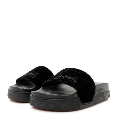 Christian Louboutin Suede Womens Navy Pool Donna Flat Slide Sandals 37 Black 4 of 10