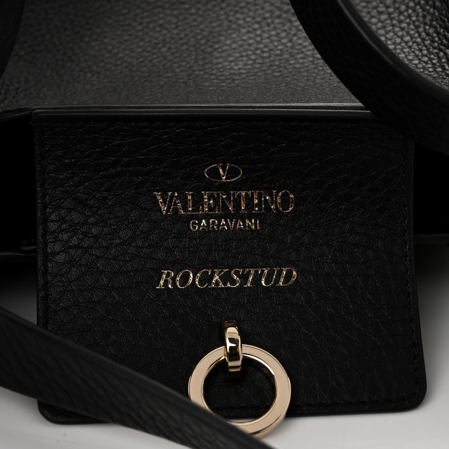 Grained Calfskin Rockstud Shoulder Tote Black