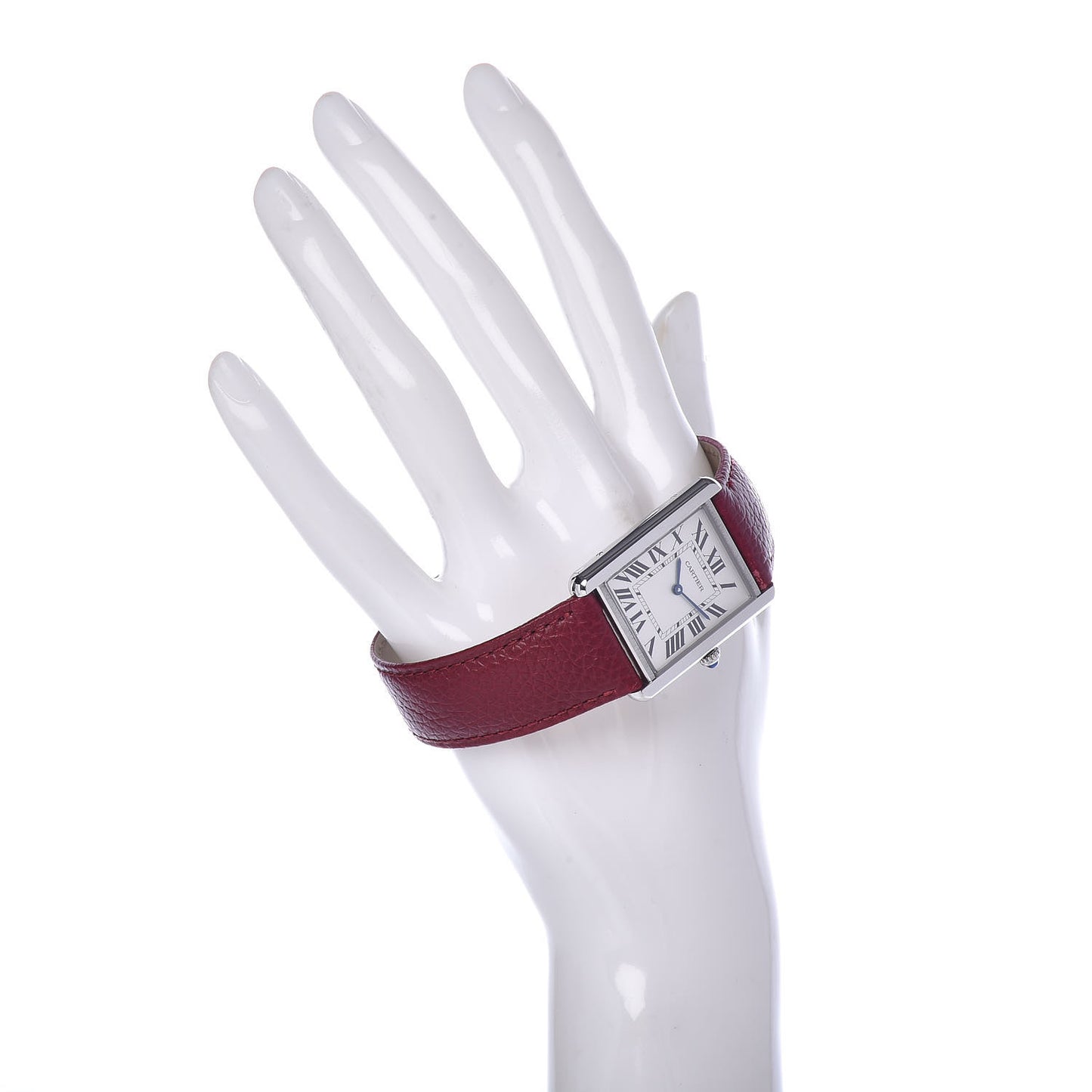 Stainless Steel Calfskin 27mm Tank Solo Quartz Watch Burgundy