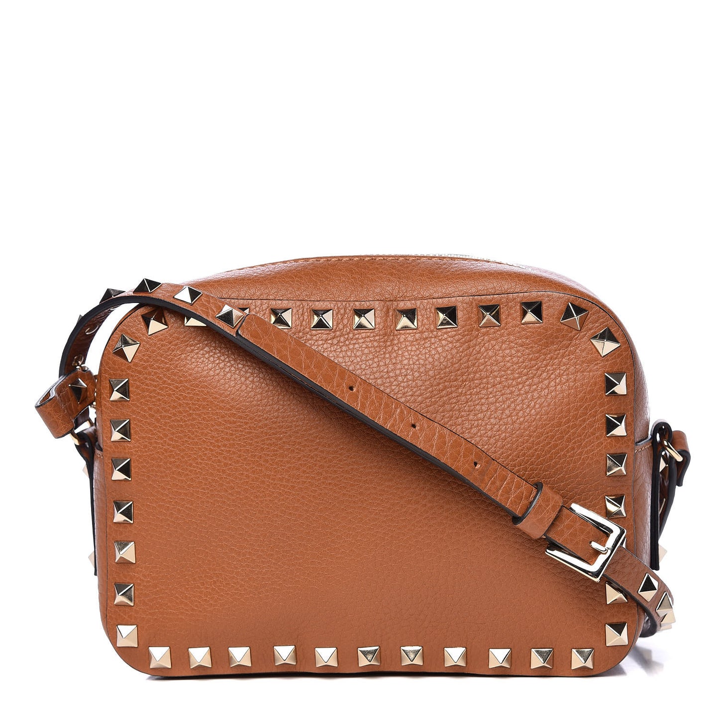 Pebbled Calfskin Rockstud Camera Crossbody Bag Light Cuir