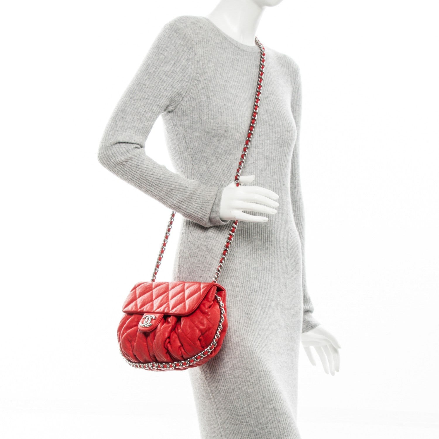 Chanel Washed Lambskin Quilted Medium Chain Around Messenger Red 2 of 6