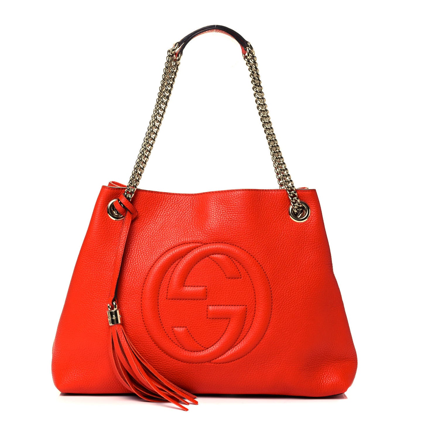 Pebbled Calfskin Medium Soho Chain Shoulder Bag Sun Orange