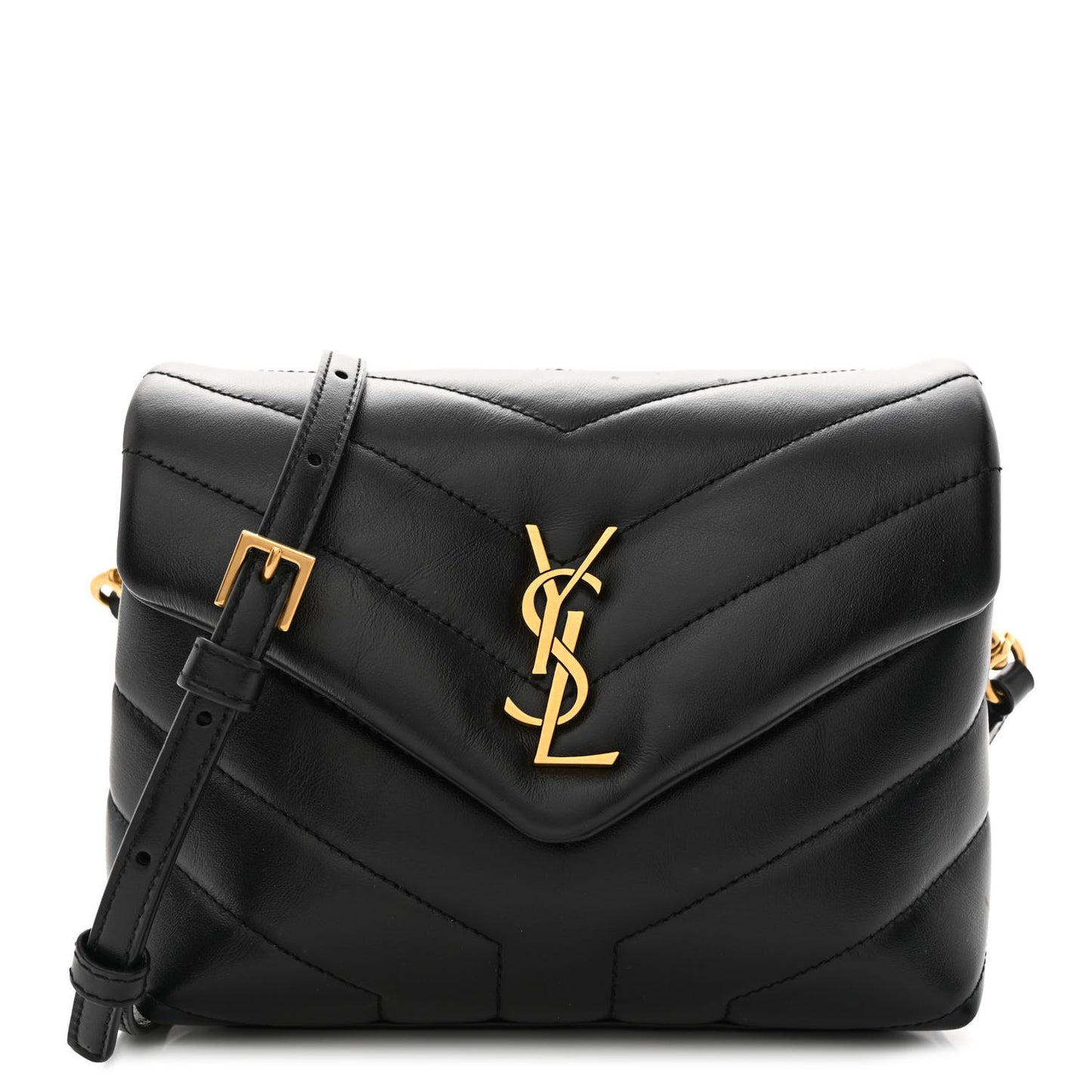 Calfskin Y Quilted Monogram Toy Loulou Crossbody Bag Black