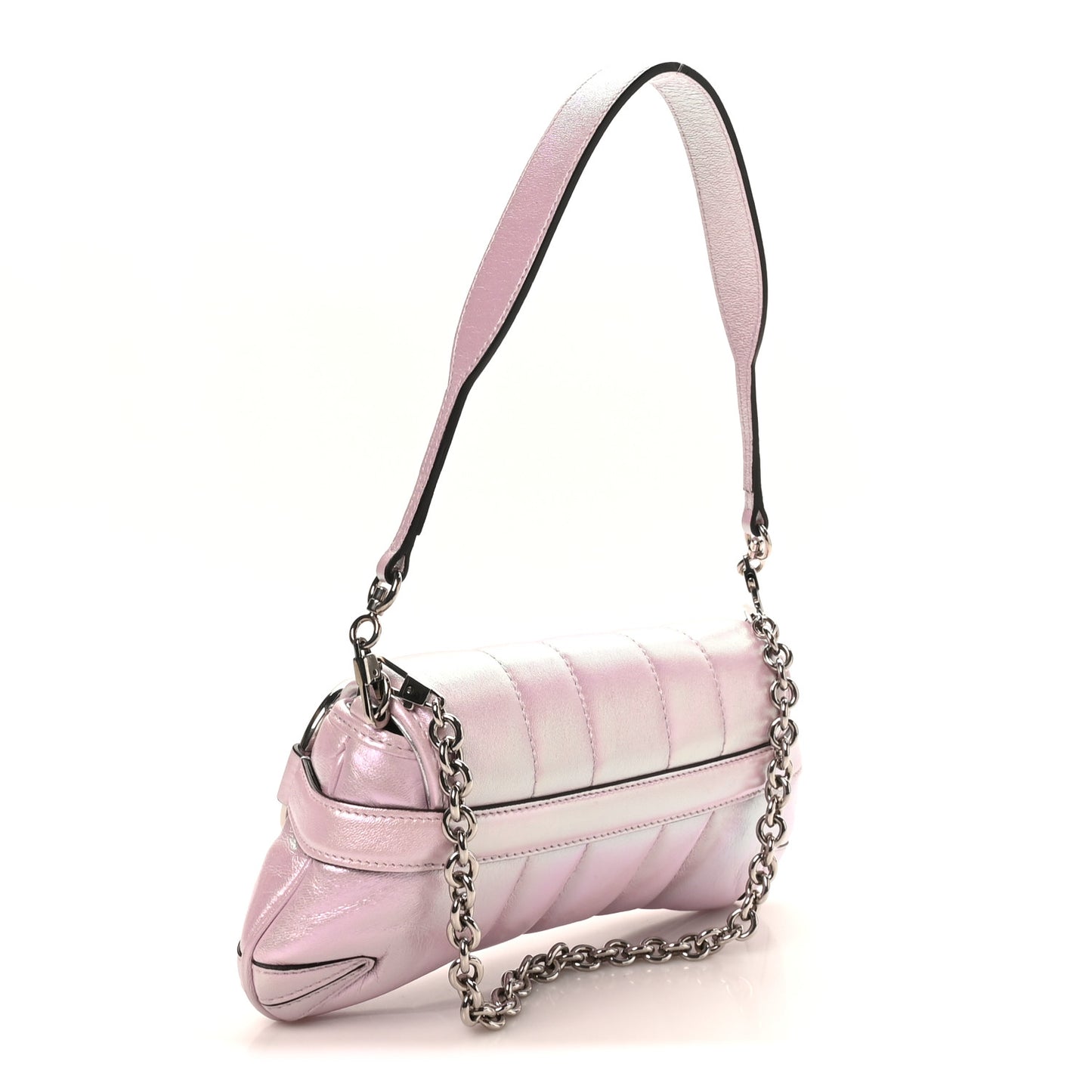 Iridescent Nappa Vertical Matelasse Small Maxi Horsebit Chain Shoulder Bag Escape Pink