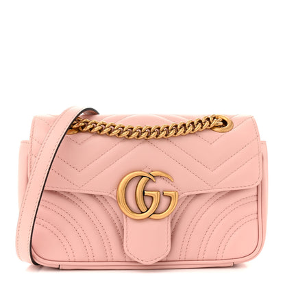 Gucci Calfskin Matelasse Mini GG Marmont Shoulder Bag Perfect Pink 1 of 10