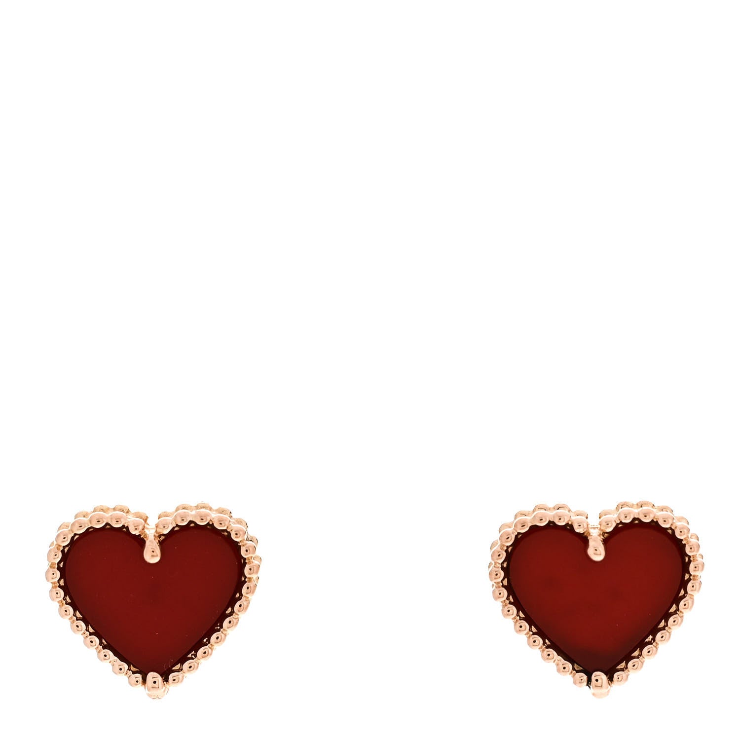 Van Cleef & Arpels 18K Rose Gold Carnelian Sweet Alhambra Heart Earrings 1 of 4