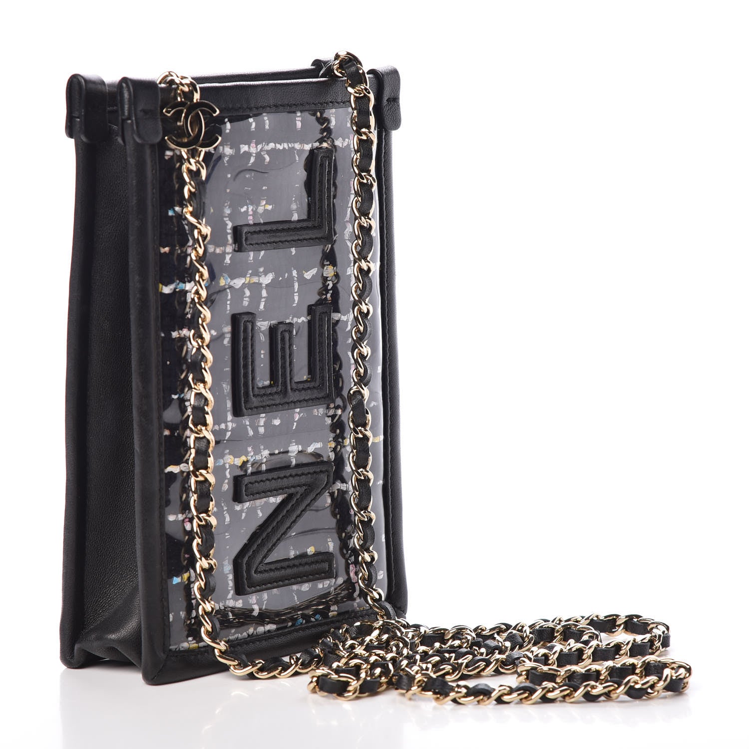 Chanel Tweed PVC Lambskin Clutch With Chain Black 3 of 9