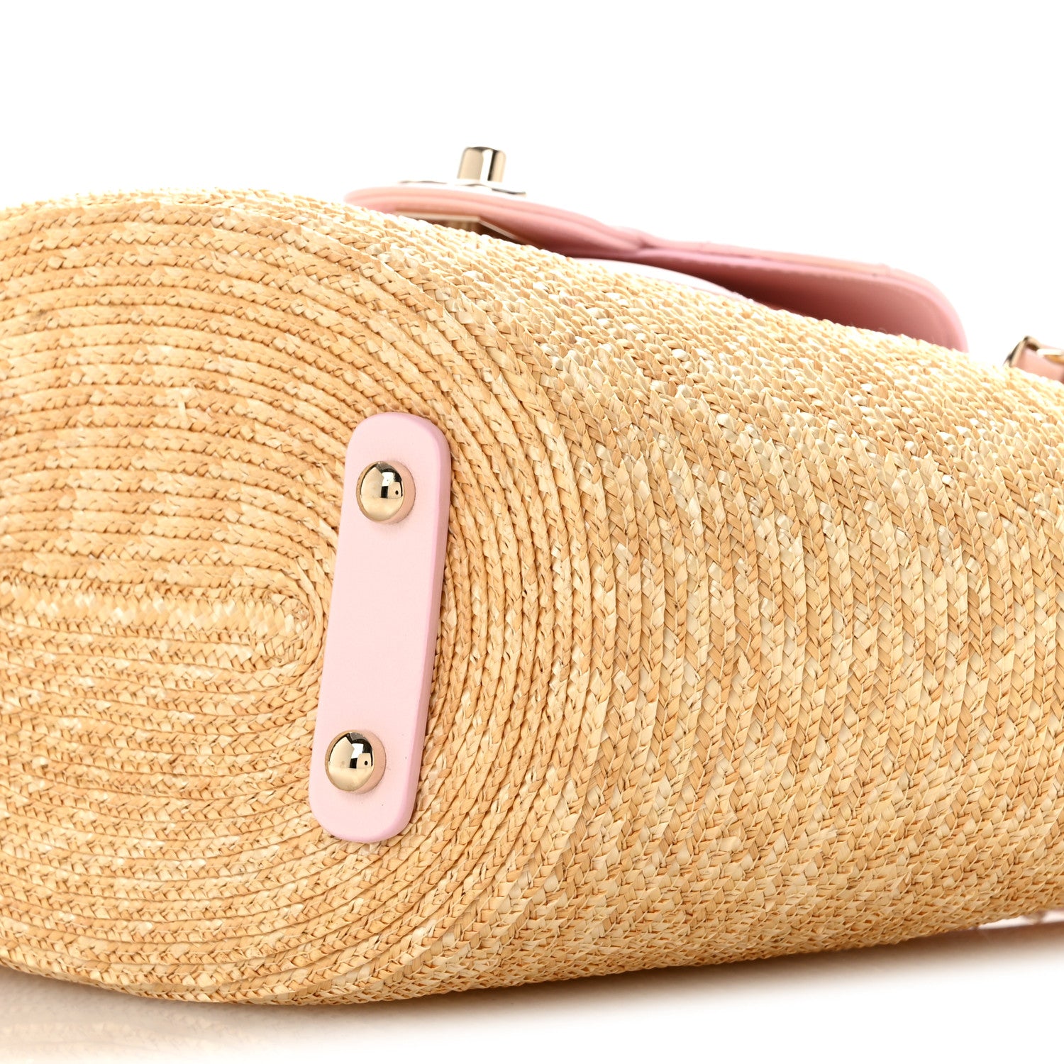 Chanel Raffia Braided Lambskin Small Wicker Tote Beige Light Pink 10 of 11