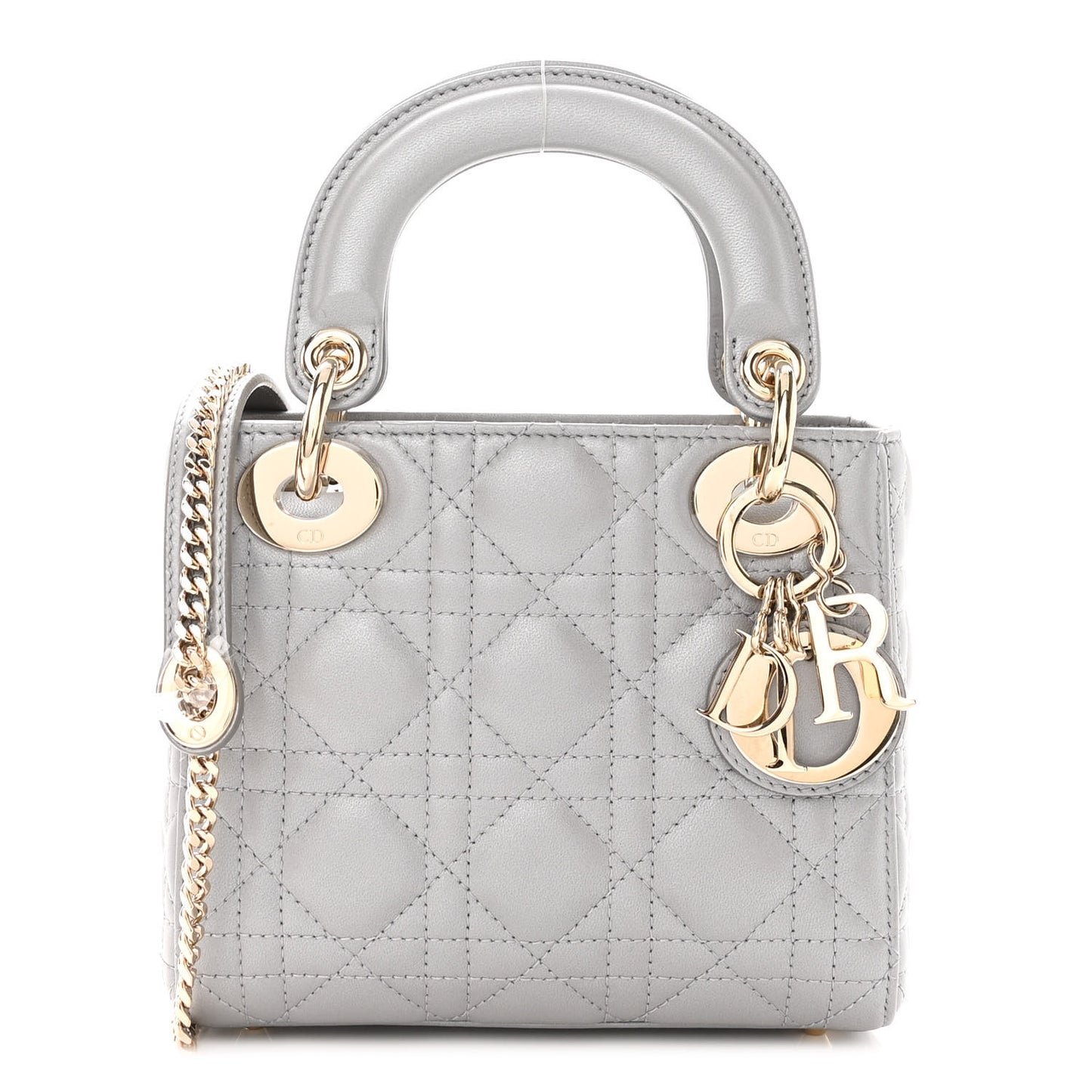 Metallic Lambskin Cannage Mini Lady Dior Grey