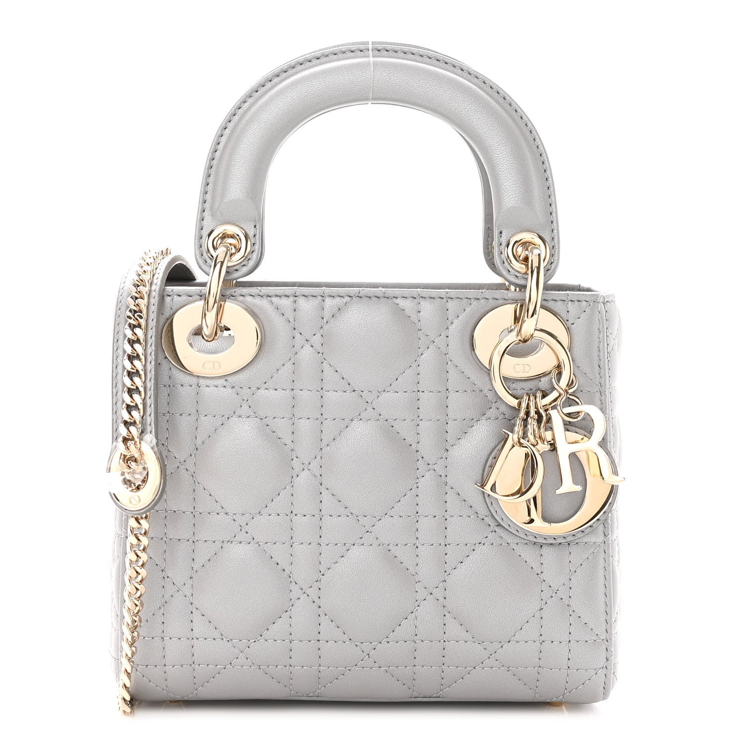 Christian Dior Metallic Lambskin Cannage Mini Lady Dior Grey 1 of 8