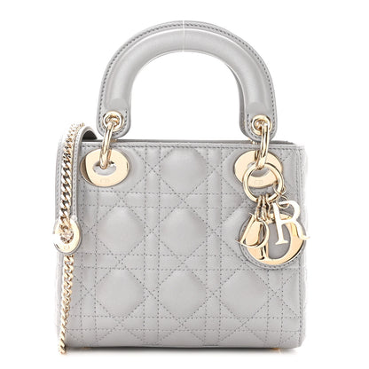 Christian Dior Metallic Lambskin Cannage Mini Lady Dior Grey 1 of 8